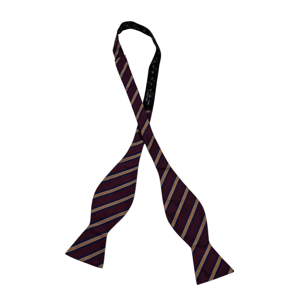 JOS A BANK Silk Bow Tie Burgundy Blue Gold Stripe Adjustable Pre-Tied Neckwear